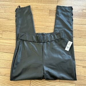 NY&C Faux Leather Leggings with Tie design at ankle